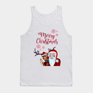 Smiling Santa with Funny Rudolph Watercolor Tank Top